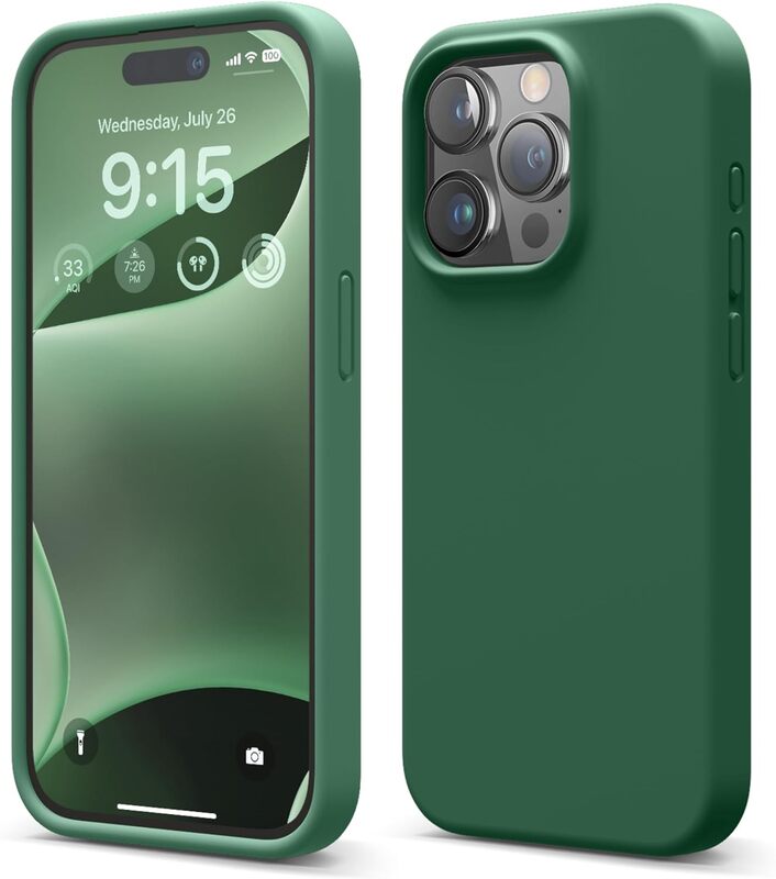 Elago Liquid Silicone for iPhone 15 PRO Case Cover Full Body Protection, Shockproof, Slim, Anti-Scratch Soft Microfiber Lining - Alpine Green